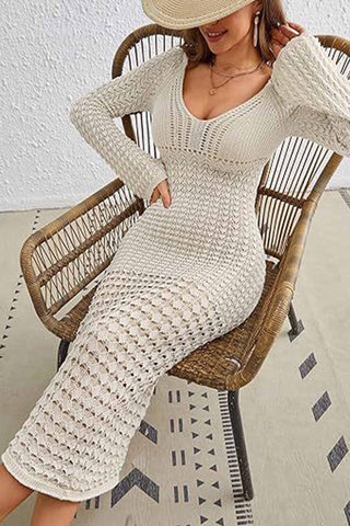 Sonicelife V Neck Knitted Cutout Bodycon Midi Dress