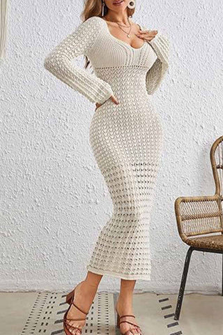 Sonicelife V Neck Knitted Cutout Bodycon Midi Dress