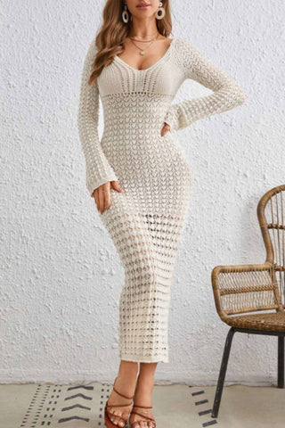 Sonicelife V Neck Knitted Cutout Bodycon Midi Dress