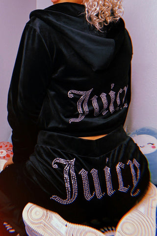 Sonicelife-Velvet Hot Drilling Letter Graphic Hoodie Long Pants Set