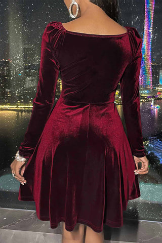 Sonicelife hoco dresses Velvet Deep V Neck Long Sleeve Mini Dress