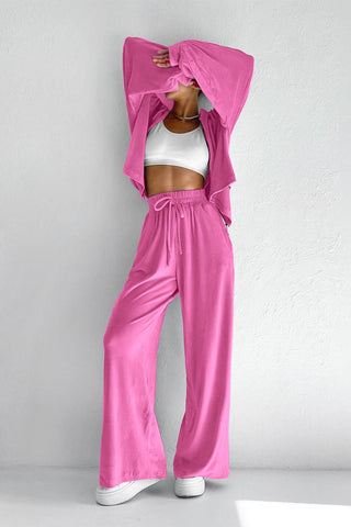 Sonicelife Velvet Hooded Zipper Pocket Two-Piece Set