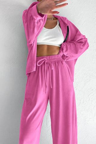 Sonicelife Velvet Hooded Zipper Pocket Two-Piece Set