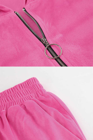 Sonicelife Velvet Hooded Zipper Pocket Two-Piece Set