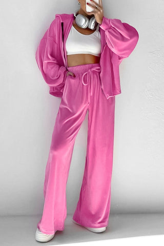 Sonicelife Velvet Hooded Zipper Pocket Two-Piece Set