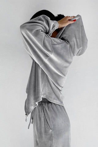 Sonicelife Velvet Hooded Zipper Pocket Two-Piece Set