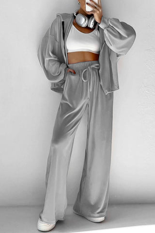 Sonicelife Velvet Hooded Zipper Pocket Two-Piece Set