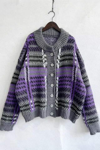 Sonicelife Vintage Contrast Striped Cardigan