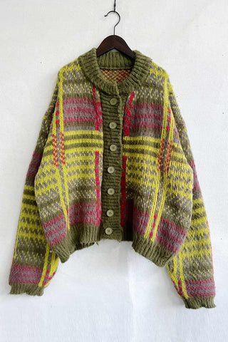 Sonicelife Vintage Contrast Striped Cardigan