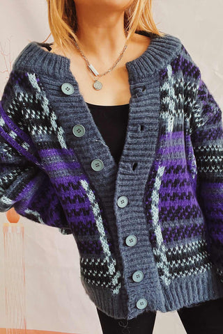 Sonicelife Vintage Contrast Striped Cardigan