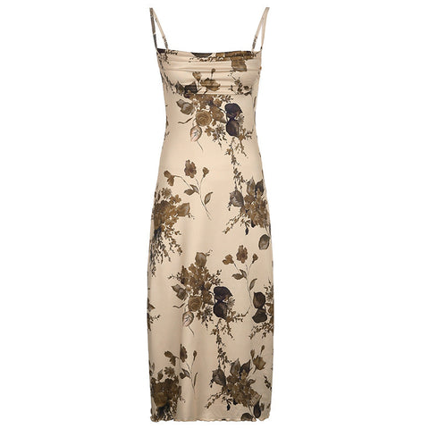 Sonicelife Vintage Floral Print Maxi Dress
