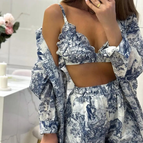 Sonicelife Animal Print 3 Piece Shirt, Bra and Shorts Set