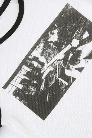 Sonicelife-Vintage Printed Contrast Long Sleeve Tops