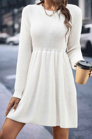 Sonicelife hoco dresses Solid Color Shirring Long Sleeve Knitted Dress