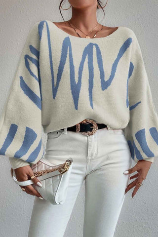 Sonicelife Geometric Lantern Sleeve Knitted Sweater
