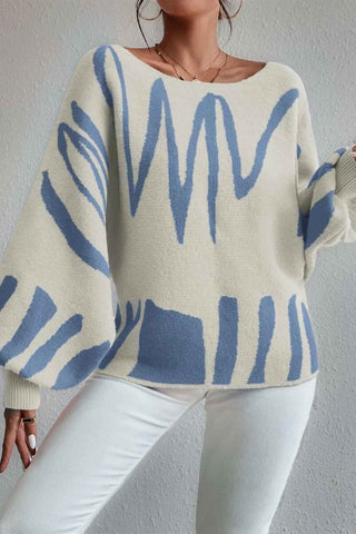 Sonicelife Geometric Lantern Sleeve Knitted Sweater