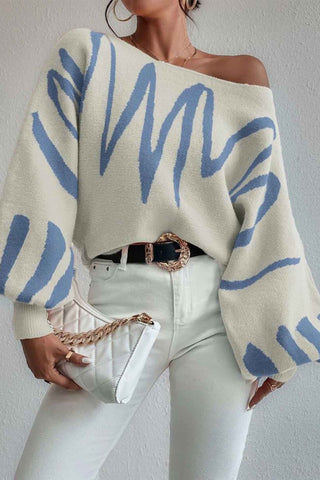 Sonicelife Geometric Lantern Sleeve Knitted Sweater