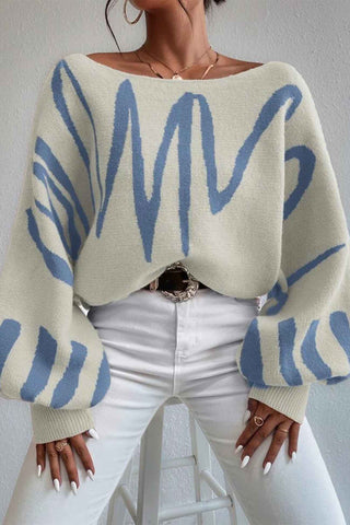 Sonicelife Geometric Lantern Sleeve Knitted Sweater