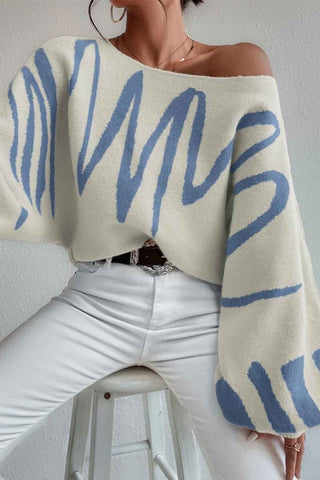 Sonicelife Geometric Lantern Sleeve Knitted Sweater