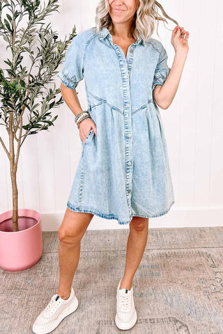 Sonicelife hoco dresses Wash Ruffled Single-breasted Denim Dress