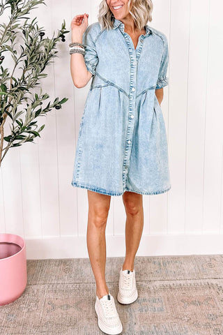 Sonicelife hoco dresses Wash Ruffled Single-breasted Denim Dress