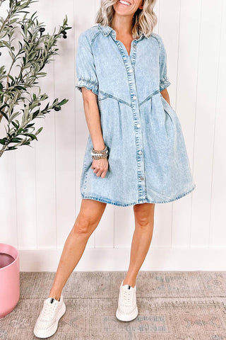 Sonicelife hoco dresses Wash Ruffled Single-breasted Denim Dress