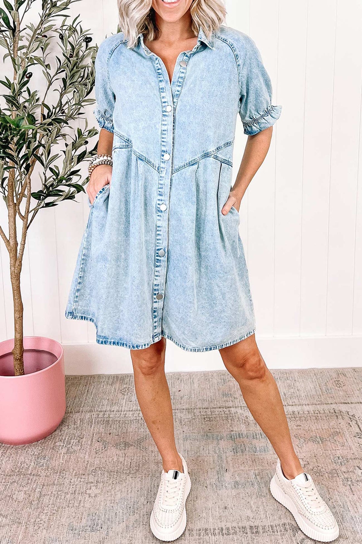 Sonicelife hoco dresses Wash Ruffled Single-breasted Denim Dress