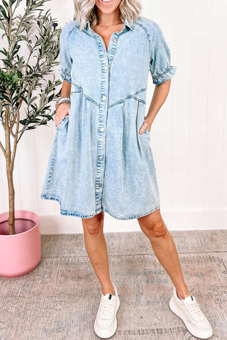 Sonicelife hoco dresses Wash Ruffled Single-breasted Denim Dress