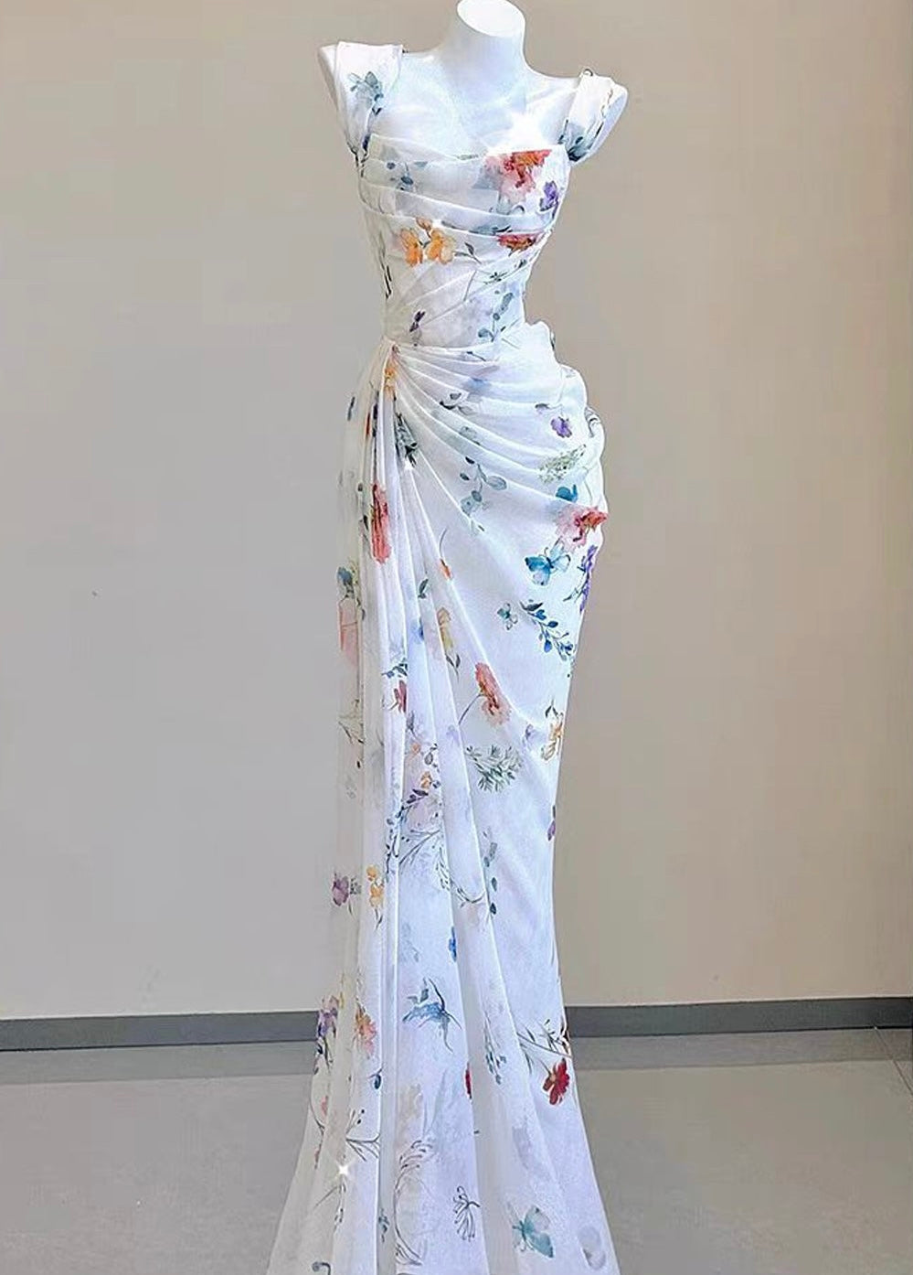 Sonicelife Water Flower Draped Maxi Dress