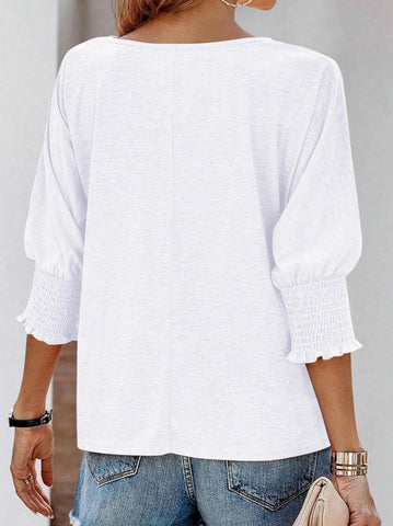 Sonicelife-Simple 3/4 Sleeves Crew Neck Basic Blouse