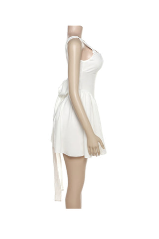 Sonicelife hoco dresses White Backless Tie-back Ruched Dress