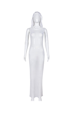 Sonicelife White Sleeveless Hoodie Cover-up Dress