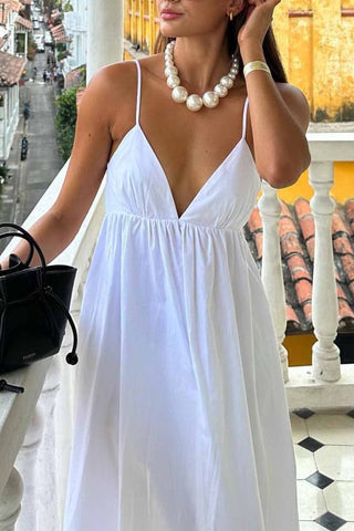 Sonicelife White V Neck Backless Cami Midi Dress