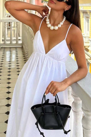 Sonicelife White V Neck Backless Cami Midi Dress