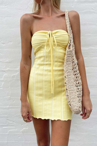 Sonicelife hoco dresses Yellow Strapless Lace Up Knitted Dress