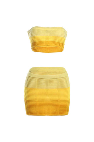 Sonicelife-Yellow Gradient Tube Top Skirt Knitted Set