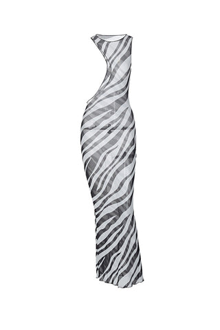 Sonicelife Zebra Print Irregular Cutout Cover-up Dress