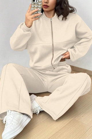 Sonicelife Zip-up Collarlessâ€?Cardigan Pants Set