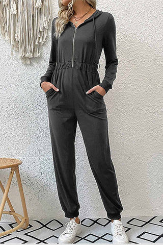 Sonicelife-Zipper-Front High Waist Hoodie Jumpsuits