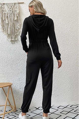 Sonicelife-Zipper-Front High Waist Hoodie Jumpsuits