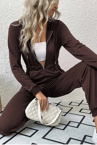 Sonicelife-Zipper-Front High Waist Hoodie Jumpsuits