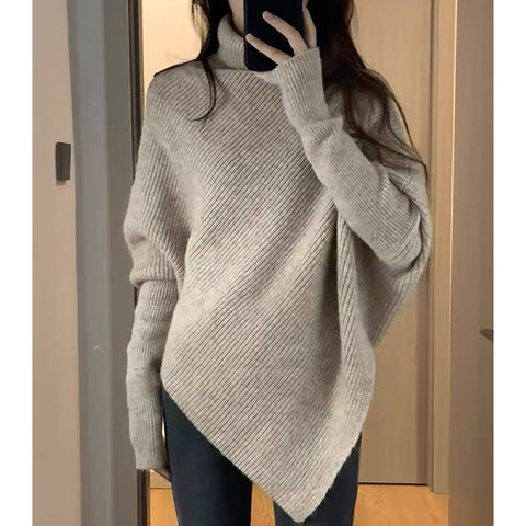 Black Friday Sonicelife Irregular Knit Pullover Women Fashion Lazy Loose Solid Elegant Turtleneck Sweater Chic Vertical Pit Strip Harajuku Y2K Jumpers