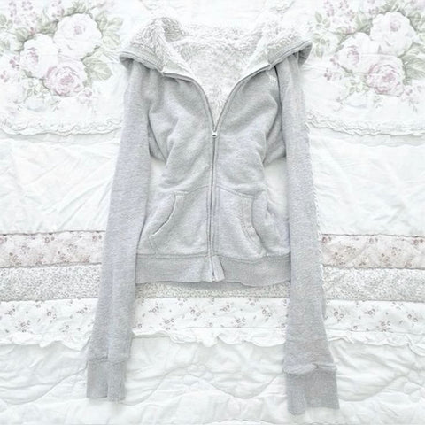 Sonicelife Plush lining solid color pattern Hoodie casual chic Y2K top rock fashion street retro grunge punk hip hop Harajuku couple Hoodie