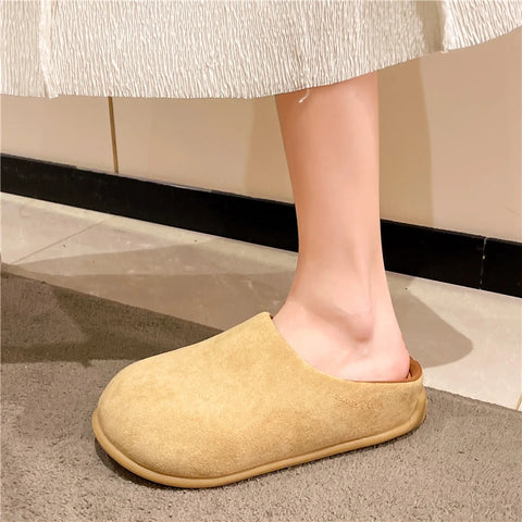 Sonicelife Cover Toe Female Shoes Loafers Slippers Flat Med Slides 2024 Soft Casual Rome PU Concise Basic Rubber Fabric Leisure Med Flat Sh