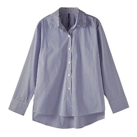 Sonicelife Chic Korean Striped Women Shirts Fall Long Sleeve Office Ladies Shirt Blue Elegant Button Up Female Tops New