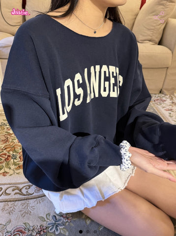 Sonicelife New Autumn Winter Edge Curl Los Angeles Print Streetwear Sweatshirt Large Collar Long Sleeve Loose Y2K Pullovers Top Harajuku