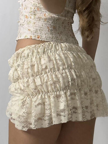 Sonicelife Lace Ruched Low-Rise Double-Layer Mini Skirt