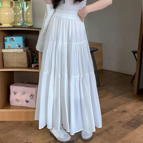 Sonicelife Summer Women Long Skirt Chic Women Solid All Match A Line Cake Skirt Korean Fashion Casual Female Skirt New