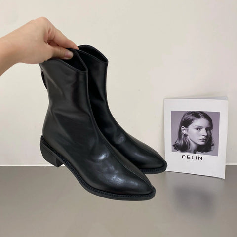 Sonicelife Booties Work Short Shoes for Woman Brown  Ankle Boots Pointed Toe Elegant with Medium Heels Footwear Trend 2025  New In Pu