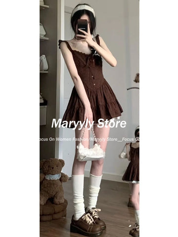 Sonicelife Early Autum Elegant Vintage High Waist Vest Dress for Women+ Y2k Long Sleeve Cardigan Tops Mujer Sweet Casual New Two Piece Sets